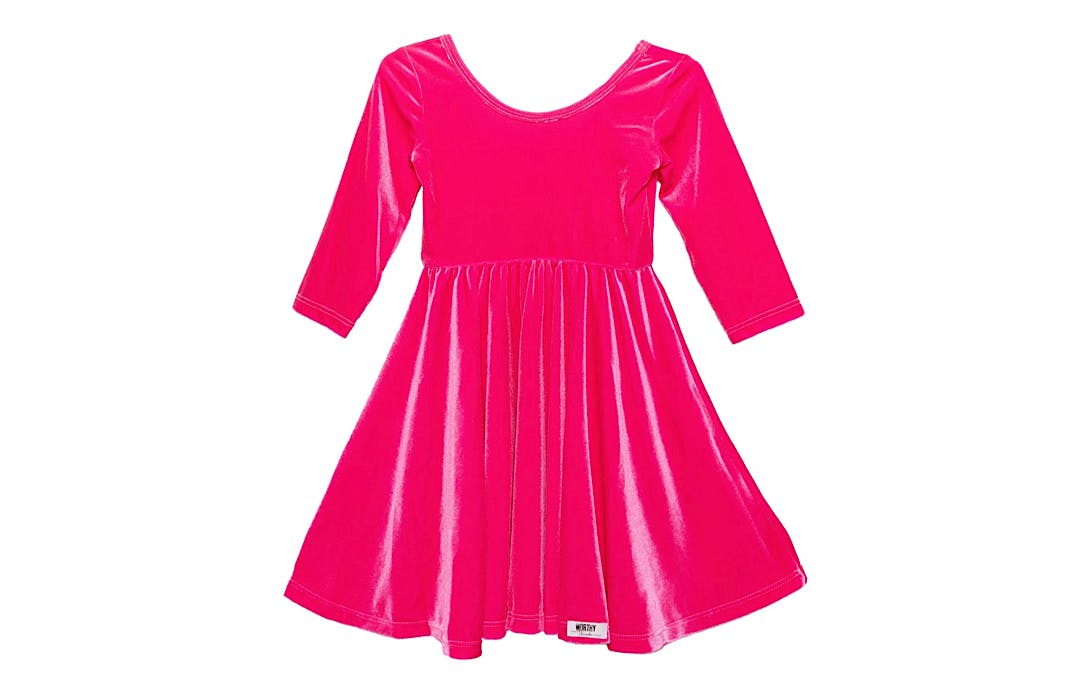 Twirly Dress in Hot Pink Stretch Velvet