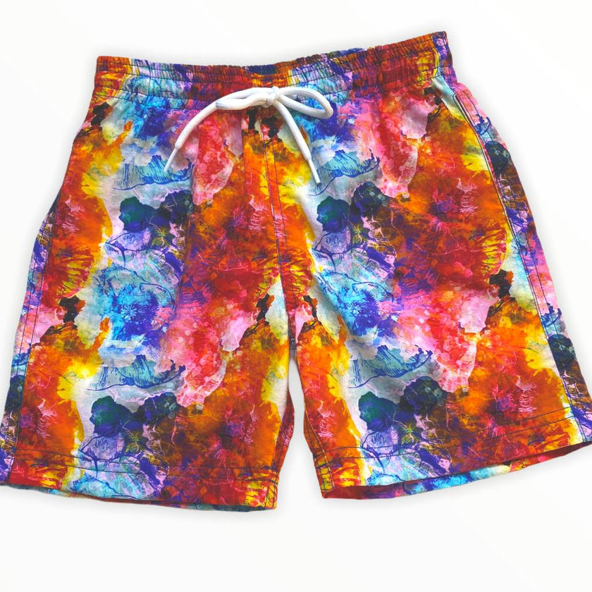 Kids' Colorful Batik Print Quick-Dry Swim Trunks