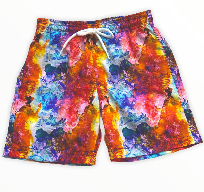 Kids' Colorful Batik Print Quick-Dry Swim Trunks