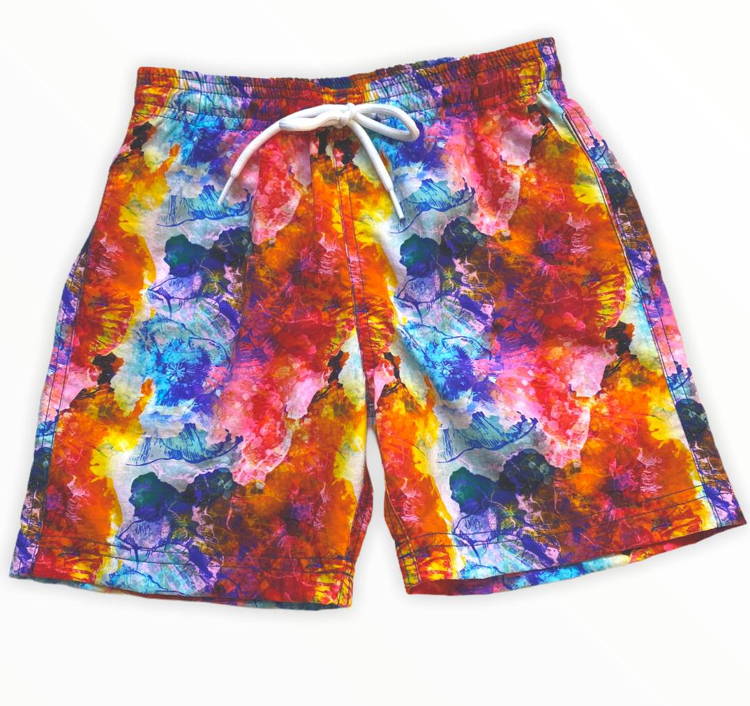 Kids' Colorful Batik Print Quick-Dry Swim Trunks