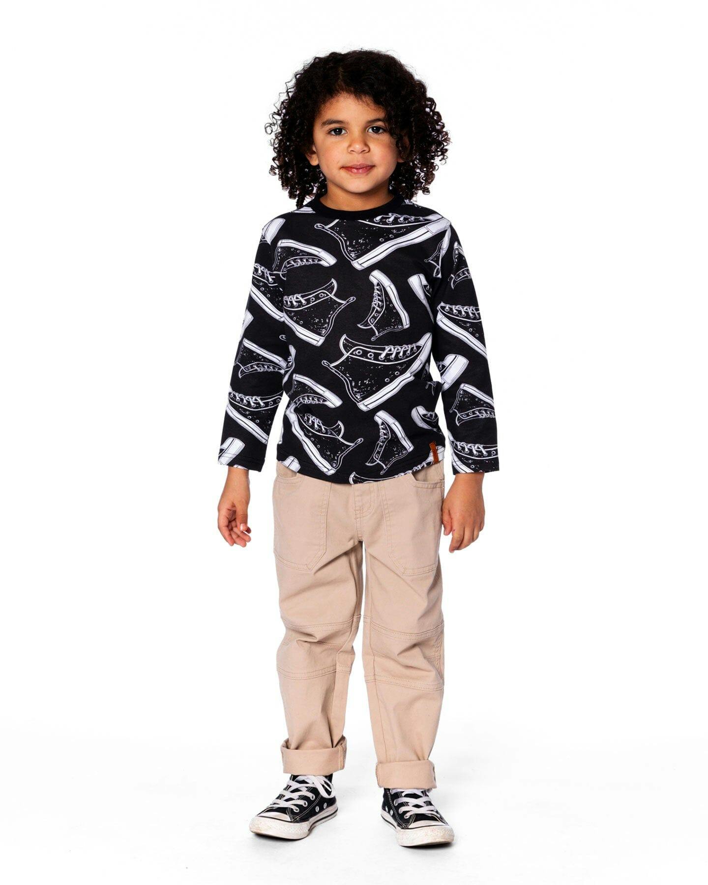 Long Sleeve Organic Cotton Allover Print Tee Black