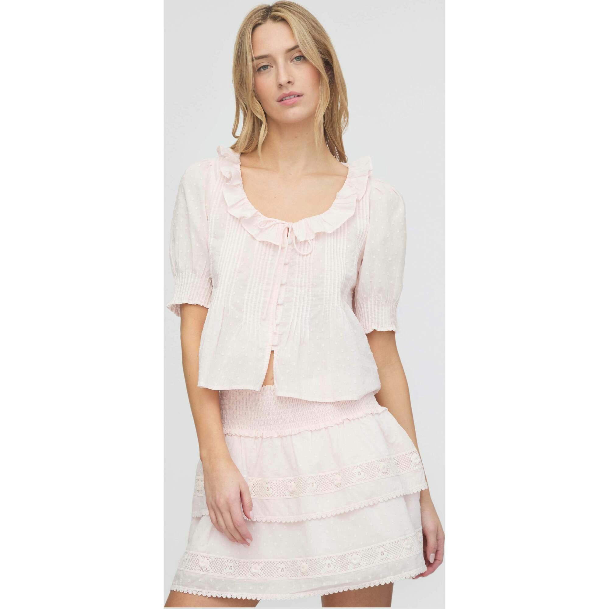 The Meena Skirt - Powder Pink Swiss Dot