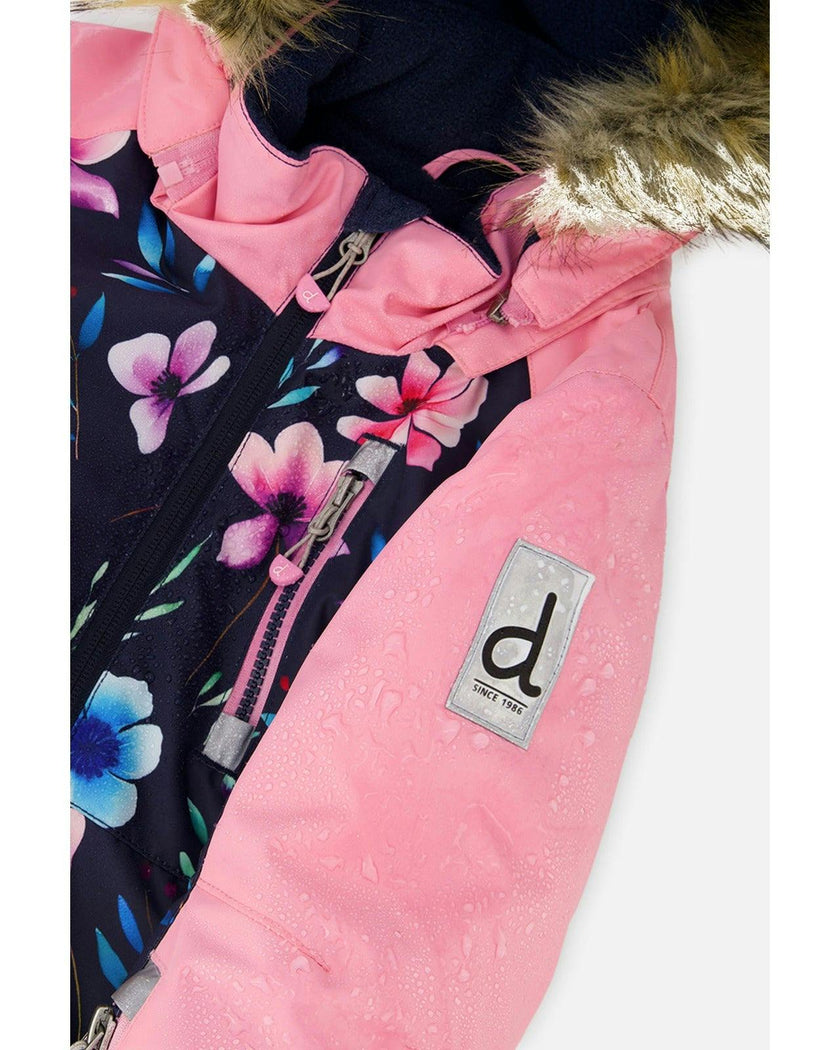 Kids One Piece Play Snowsuit Blue Floral Print