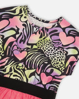 Bi-Material Dress Black Printed Multicolor