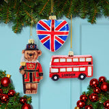 Kurt Adler 4.5-Inch Britain Inspired Glass Ornaments, Set of 3