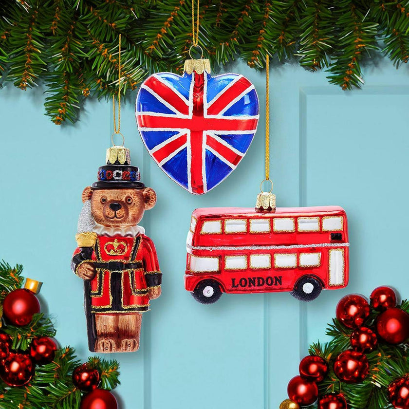 Kurt Adler 4.5-Inch Britain Inspired Glass Ornaments, Set of 3
