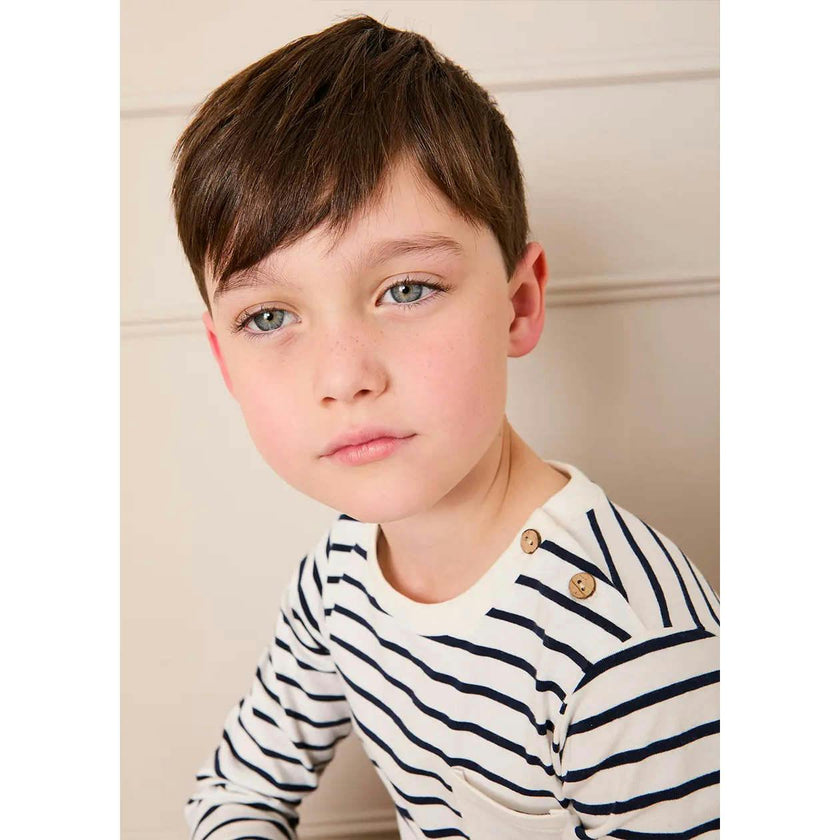 Sailor Stripe Long Sleeve Pocket Detail Top in White (2-10yrs)