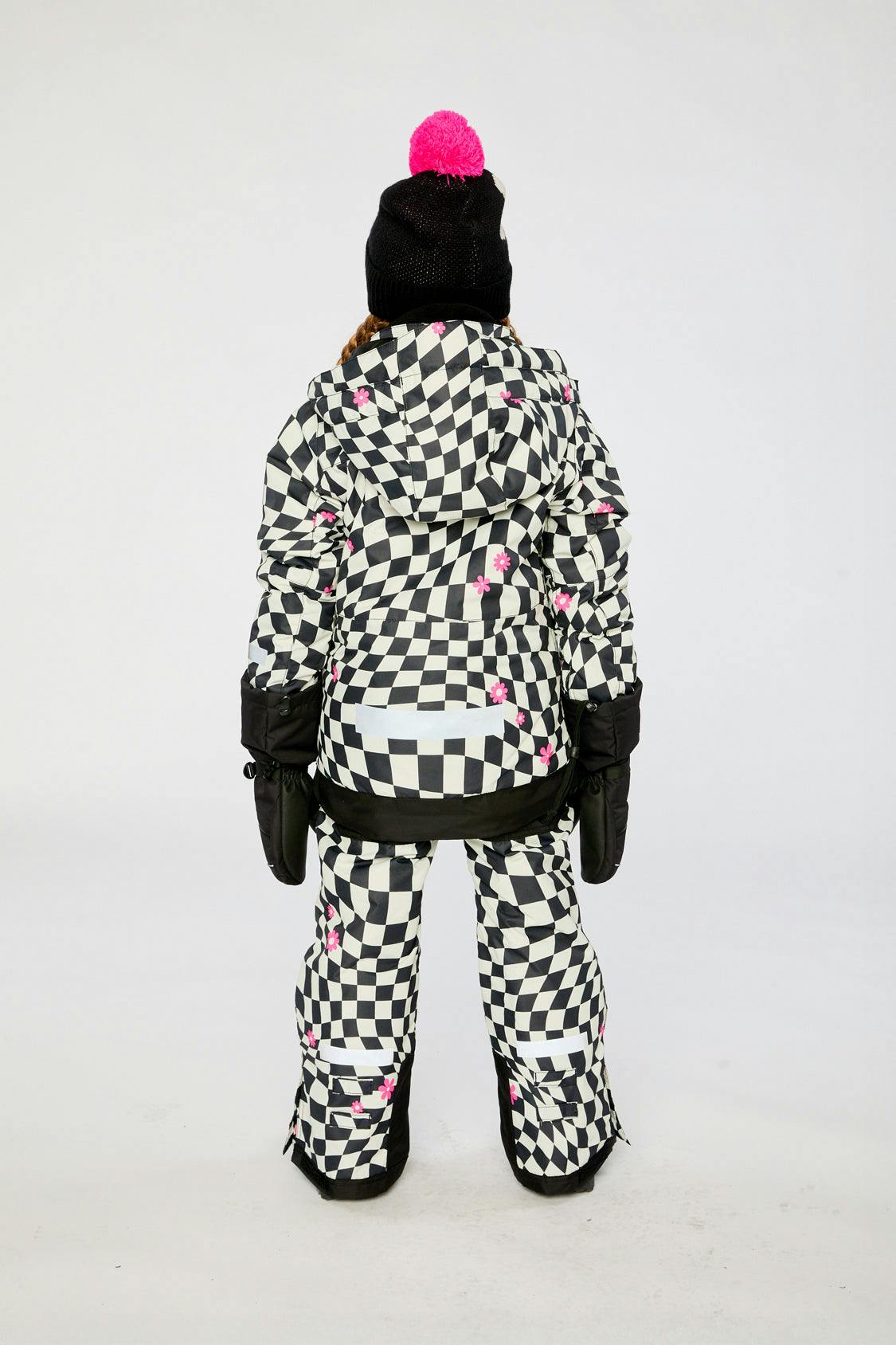 Two Piece Teknik Snowsuit White And Bright Pink Checkered Print