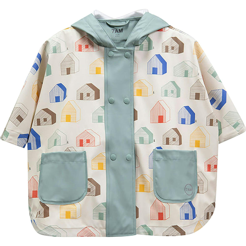 House Print Rain Hooded Poncho