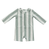 Baby Boy One-Piece Rash Guard Swimsuit in Aqua Grey Stripe