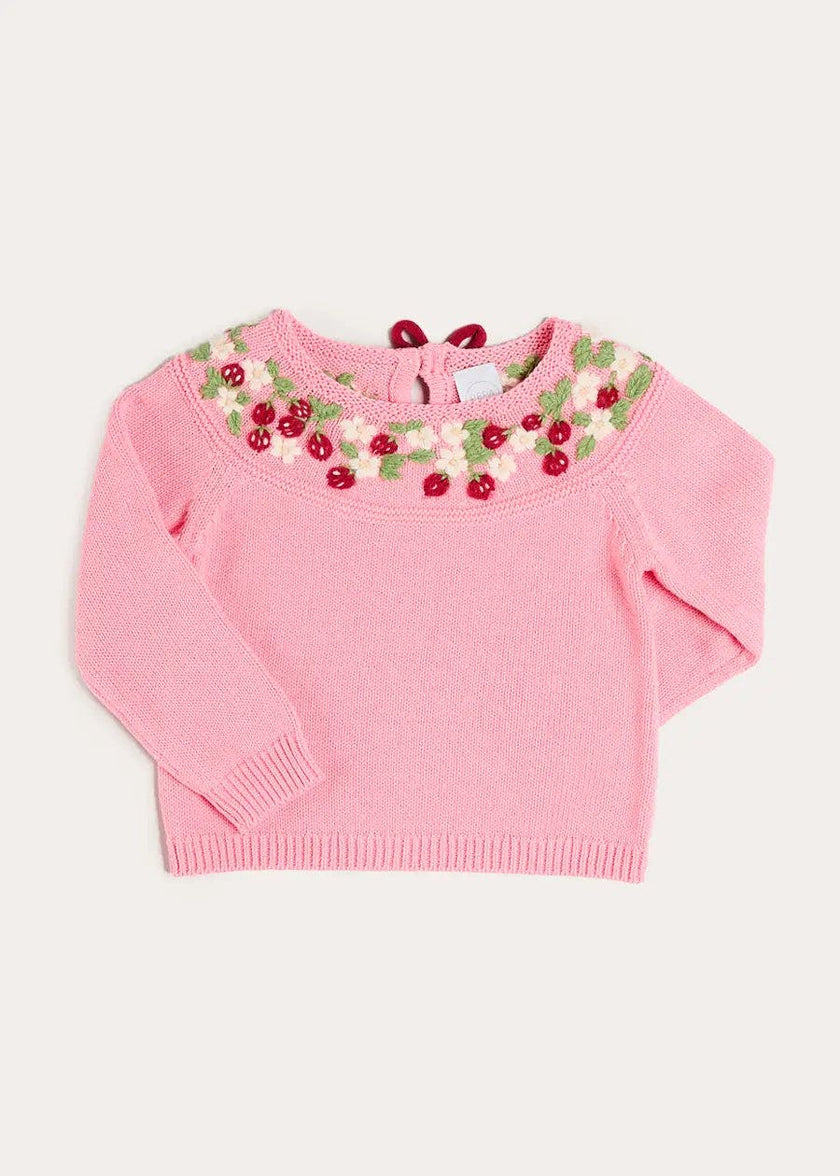 Strawberry Embroidered Jumper in Pink (12mths-6yrs)