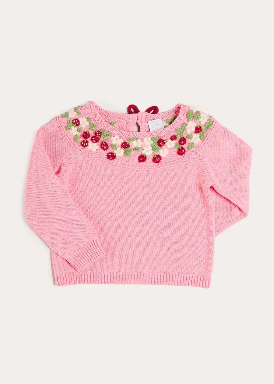 Strawberry Embroidered Jumper in Pink (12mths-6yrs)
