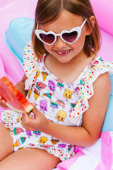 Rainbow Ice Cream Ruffle Sleeve One-Piece Swimsuit