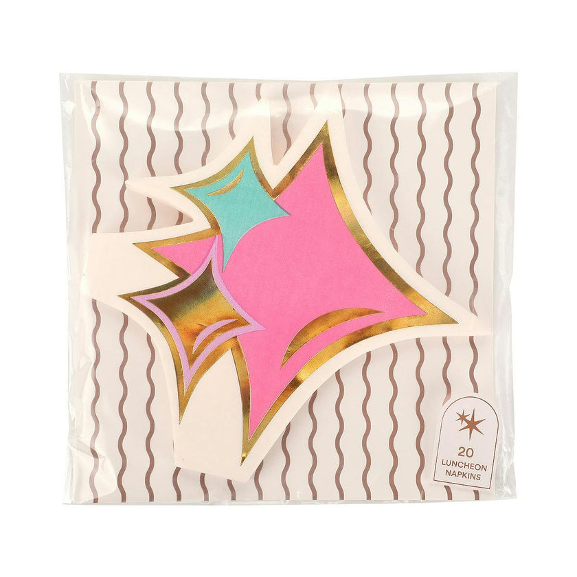Packed Party Just Sparkle Die-Cut Dessert Napkins 20ct - Gold Foil Sparkle-Shaped 3-Ply Napkins for Birthdays and Celebrations