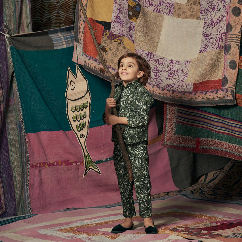 Kids Frankie Shirt and Frankie Pants Folktale Green
