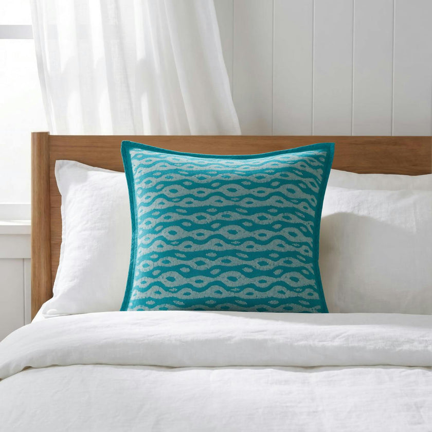 Artisan Hand Loomed Cotton Square Pillow - Blue Ocean Design - 24"