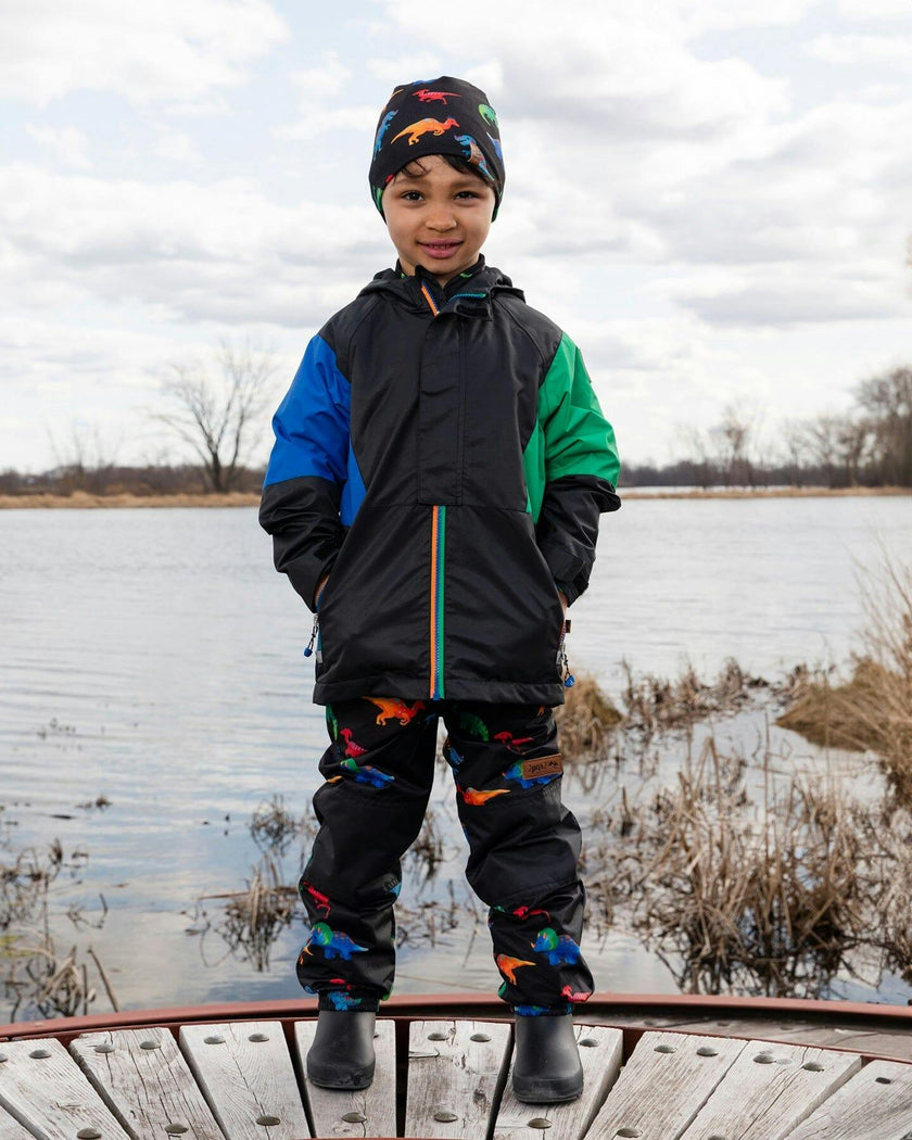 Stretch Jersey Beanie Black Dinosaur Print