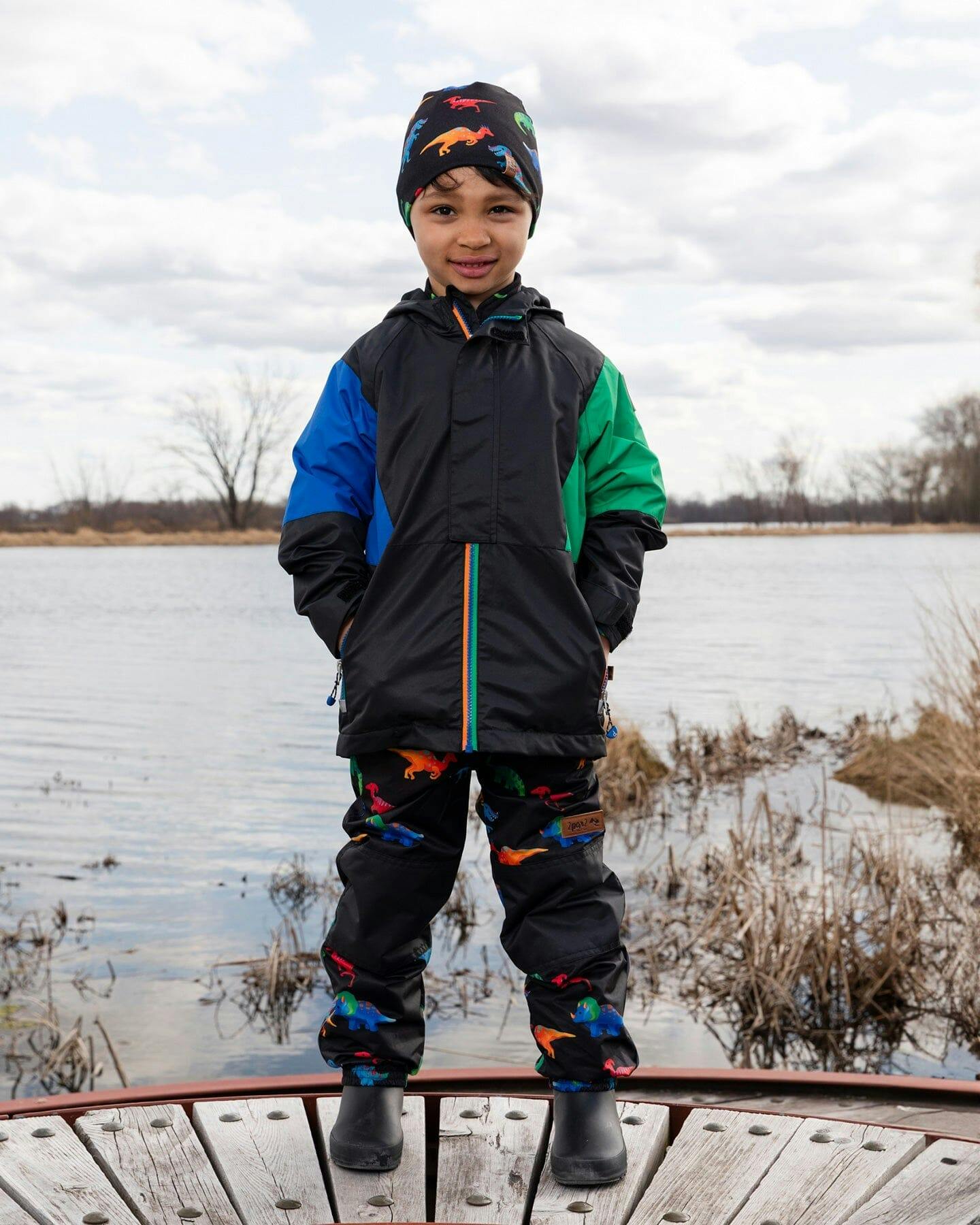 Stretch Jersey Beanie Black Dinosaur Print