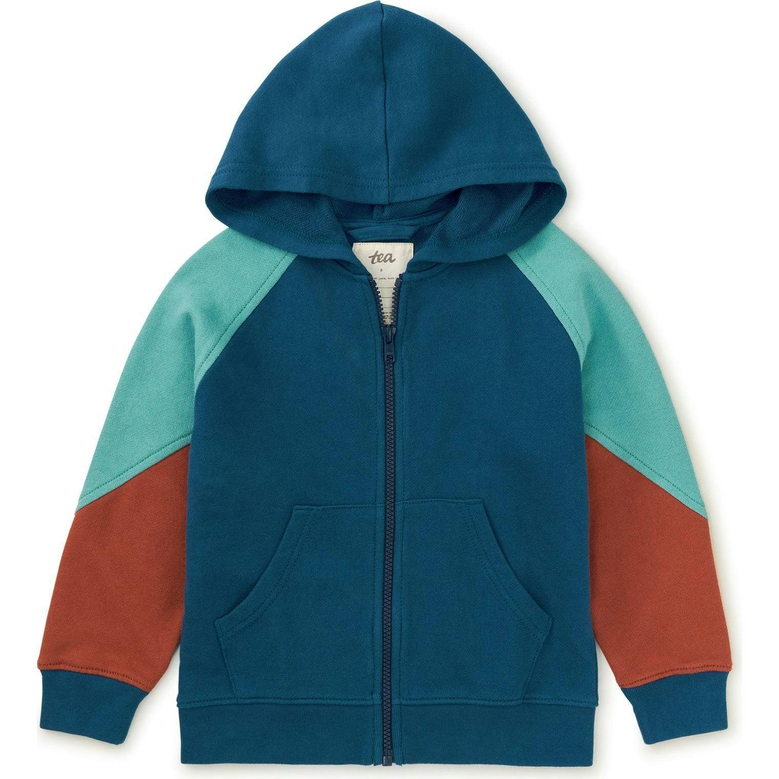 Colorblock Long Sleeve Kangaroo Pocket Hoodie, Blue