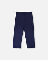 French Terry Sweatpants With Cargo Pocket Dark Blue