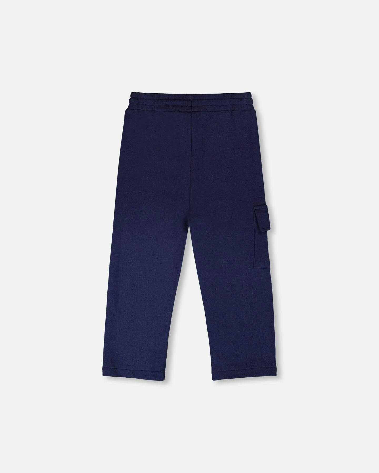 French Terry Sweatpants With Cargo Pocket Dark Blue