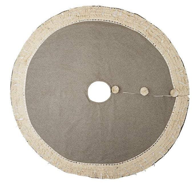 Handmade Gray Fringe Border Wool Christmas Tree Skirt 60"