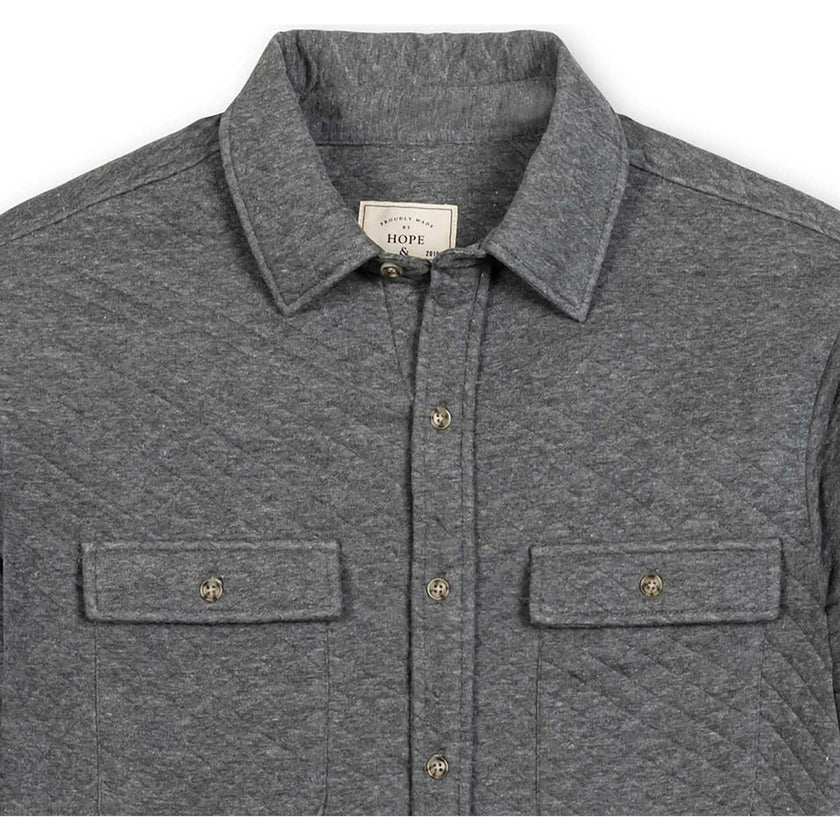 Men's Long Sleeve Quilted Shirt Jacket, Grey
