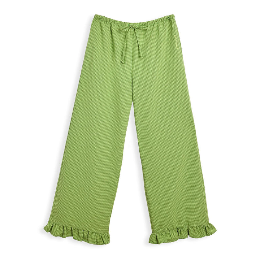 women's vichy frilled pants - matcha green