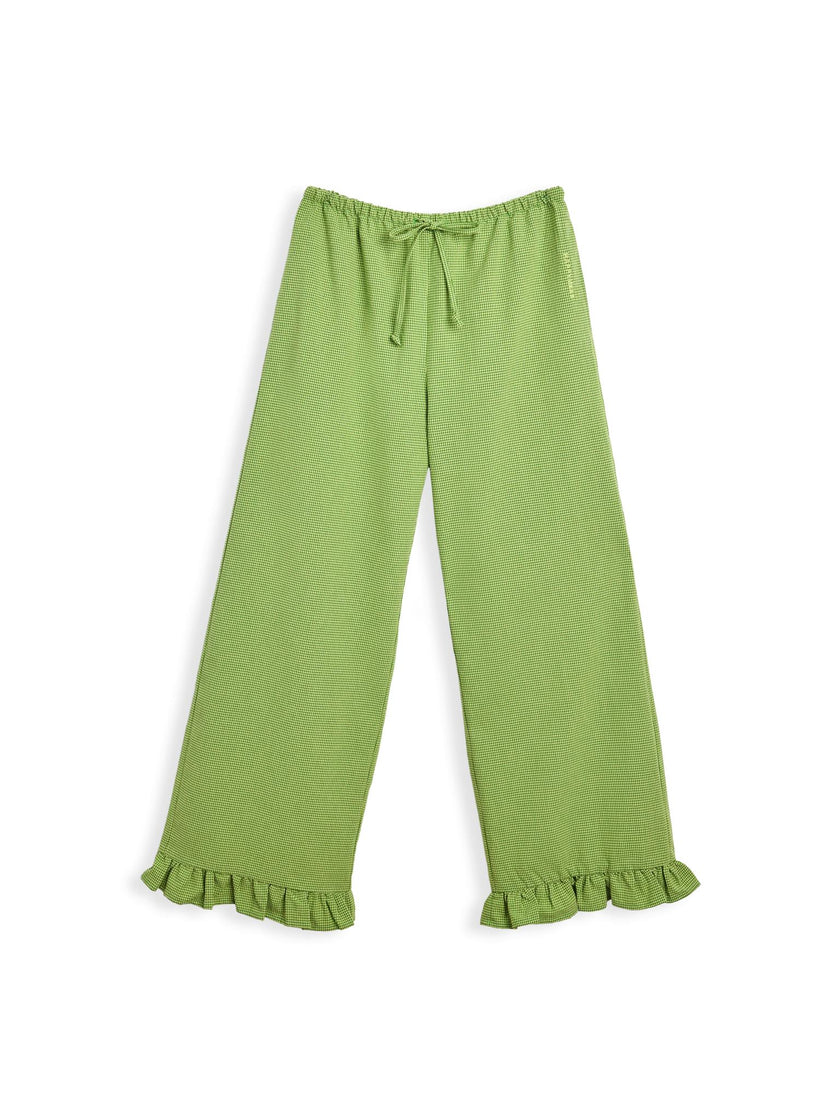 women's vichy frilled pants - matcha green