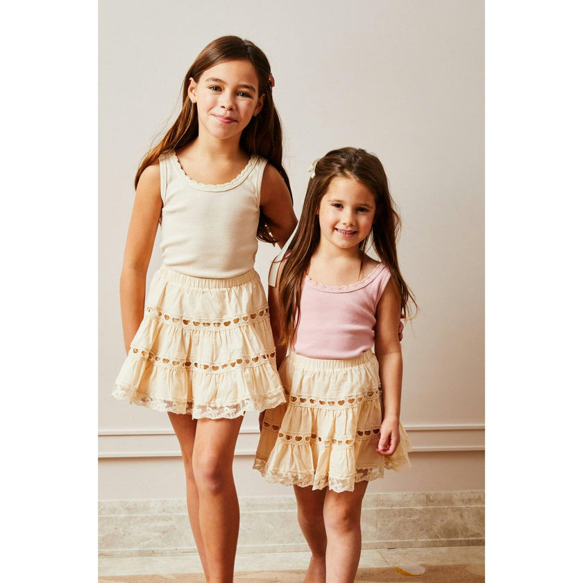 Stella Ribbed Tank - Champagne Lace Trim