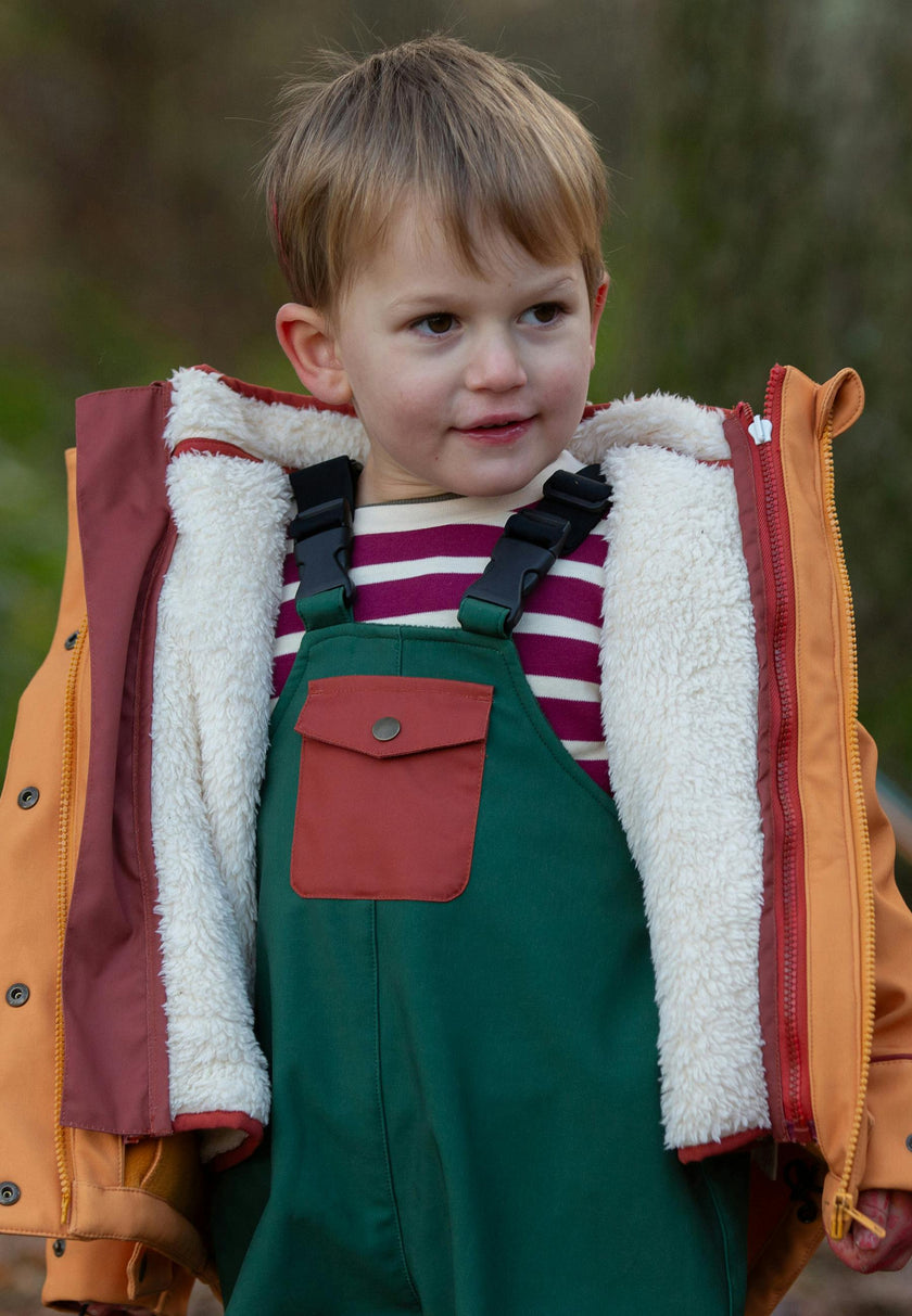 Olive Recycled Lined Waterproof Dungarees, Green