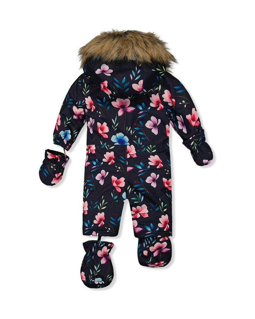 Baby One Piece Snowsuit Adapted For Car Seats Blue Floral Print