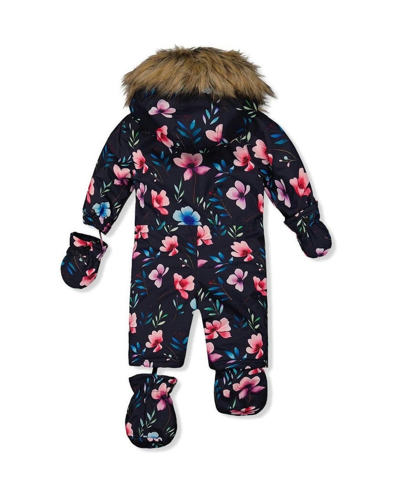 Baby One Piece Snowsuit Adapted For Car Seats Blue Floral Print