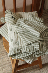 Elle Green Floral Ruffle Quilt 6 Layer Gauze Blanket