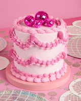 Pink Disco Topper - 4 disco ball cake toppers