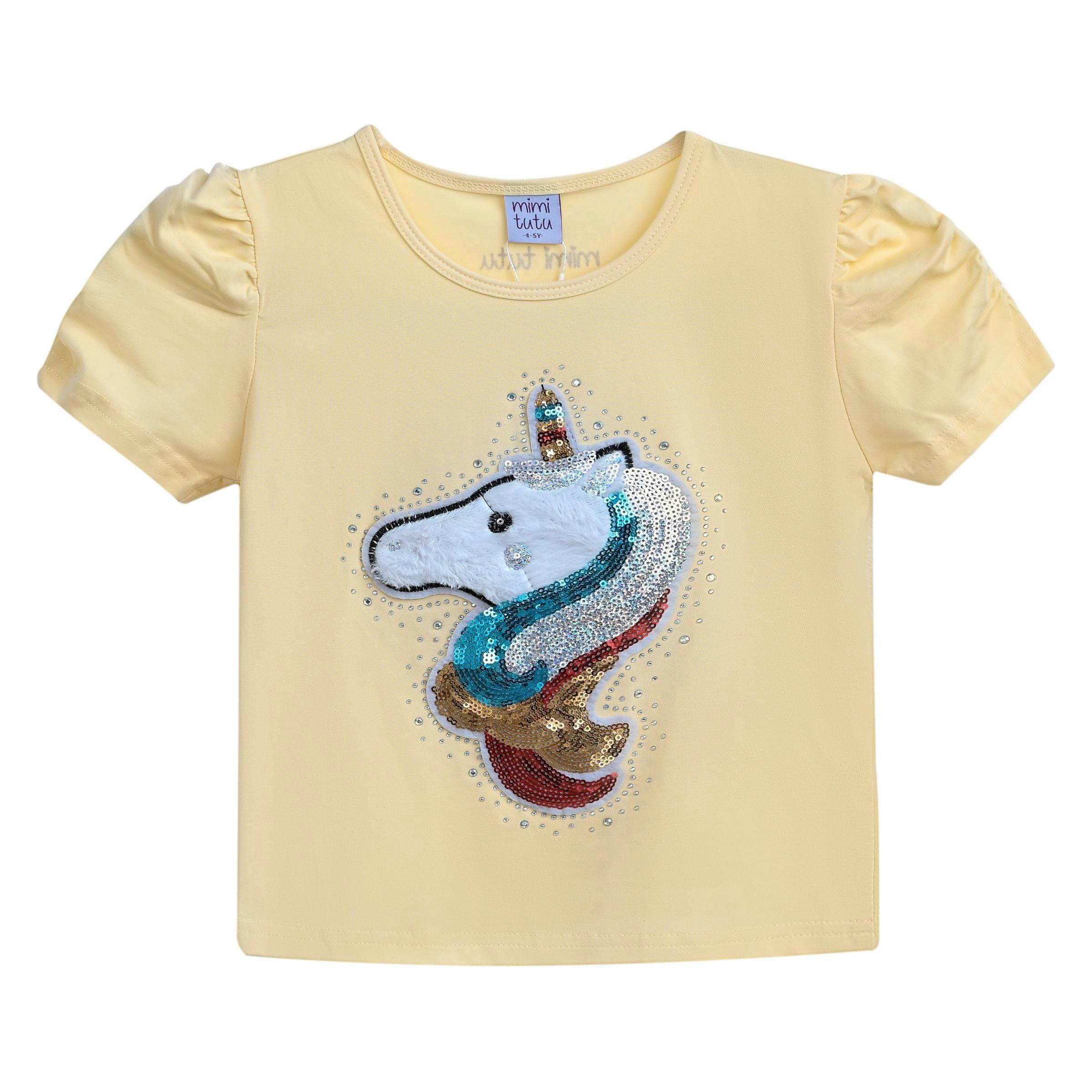 Yellow Unicorn Applique T-Shirt