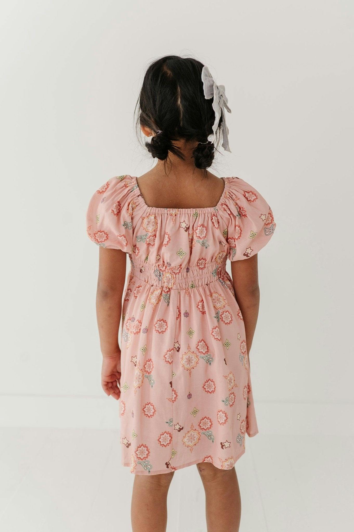 Girls Peasant Bubble Sleeve Dress in Polly Paisley
