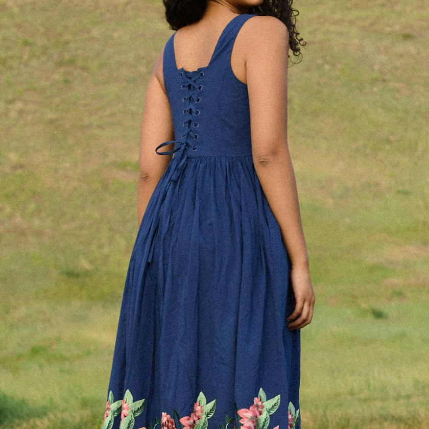Clarissa Dress in Midnight with Red Flowers