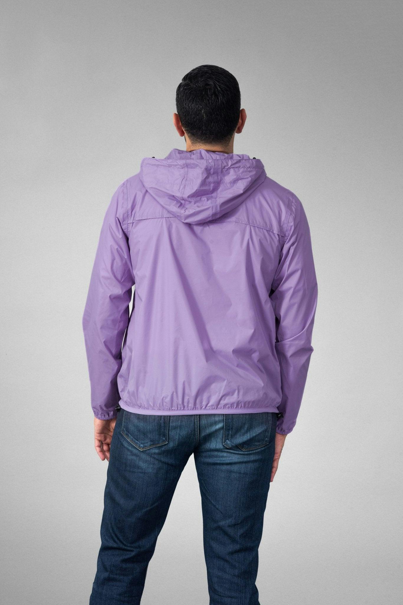 Light purple quarter zip packable rain jacket and windbreaker