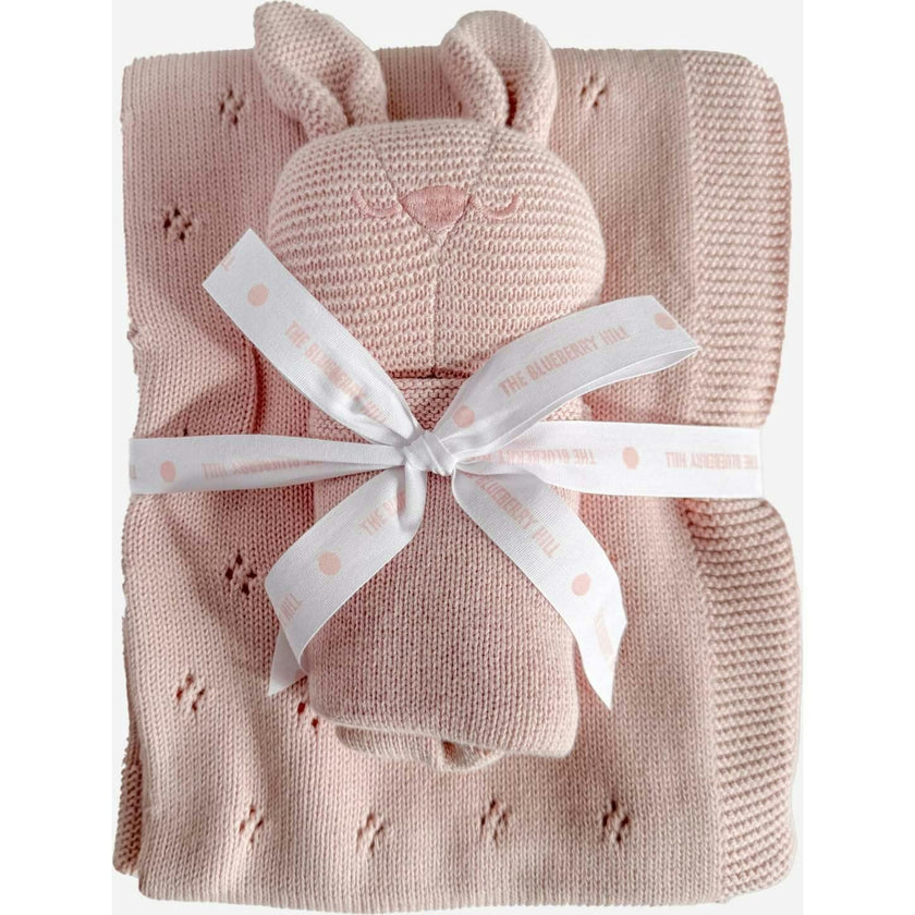 Pique Blanket and Bunny Lovey Gift Set - Blush