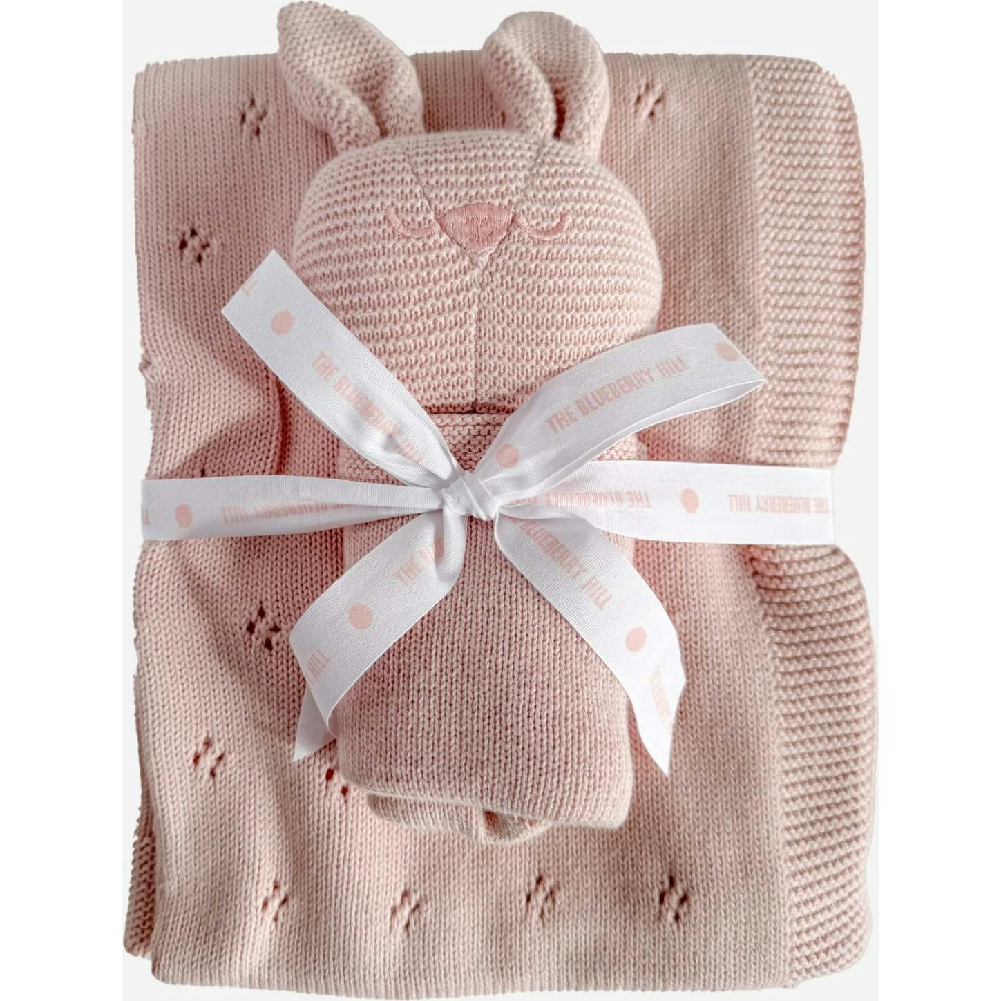 Pique Blanket and Bunny Lovey Gift Set - Blush