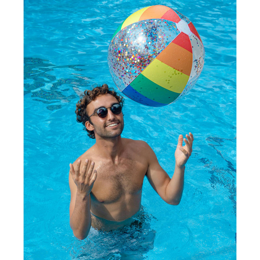 Rainbow Collection Jumbo Glitter Beach Ball Classic Rainbow