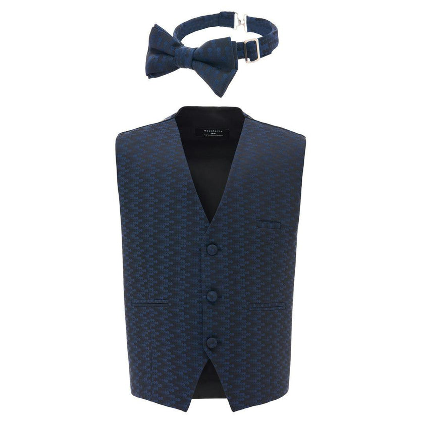 Navy Geometric Print Vest and Bowtie