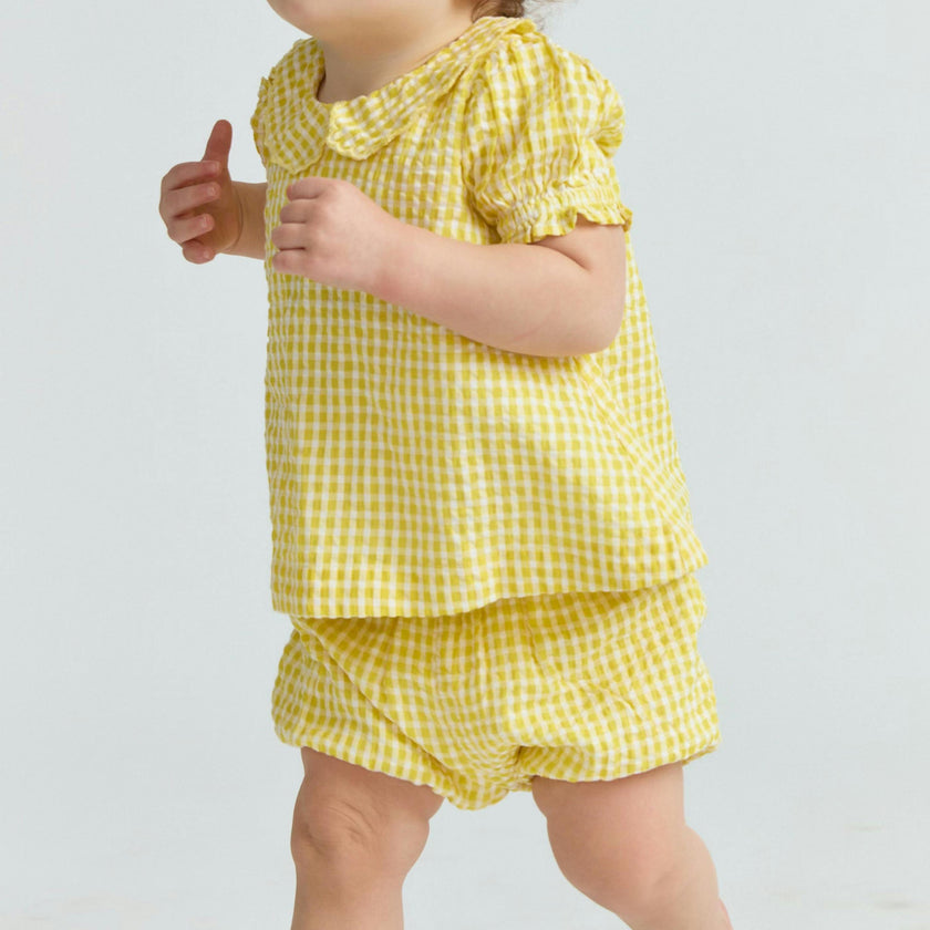 baby girls soleil gingham puff sleeve top and bloomer set