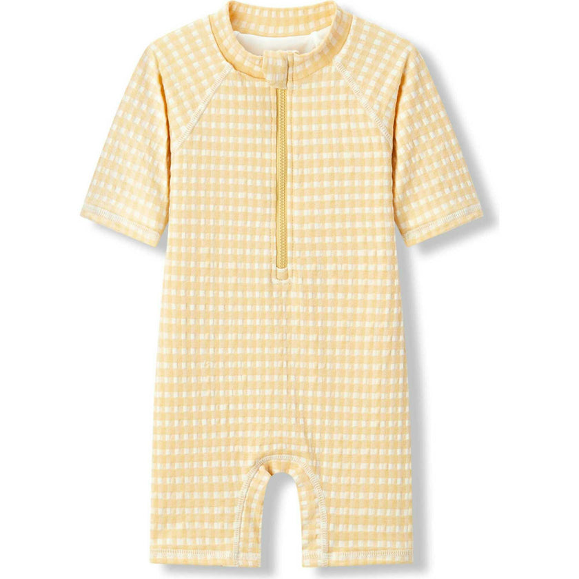 Yellow Gingham Zipper Shortall Swimsuit
