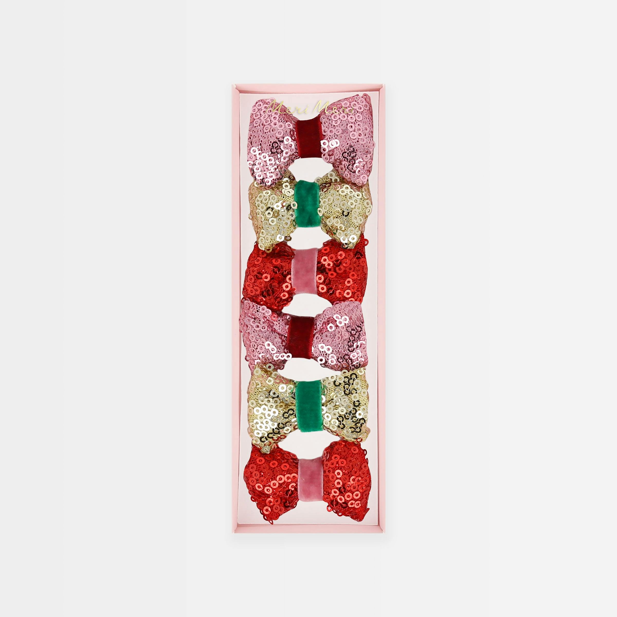 Sequin & Velvet Mini Bow Hairclips