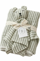 Ellis Green Stripe QUILTED 6 Layer Gauze Blanket