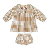 Organic Peter Pan Collar Dress - Oat Gingham