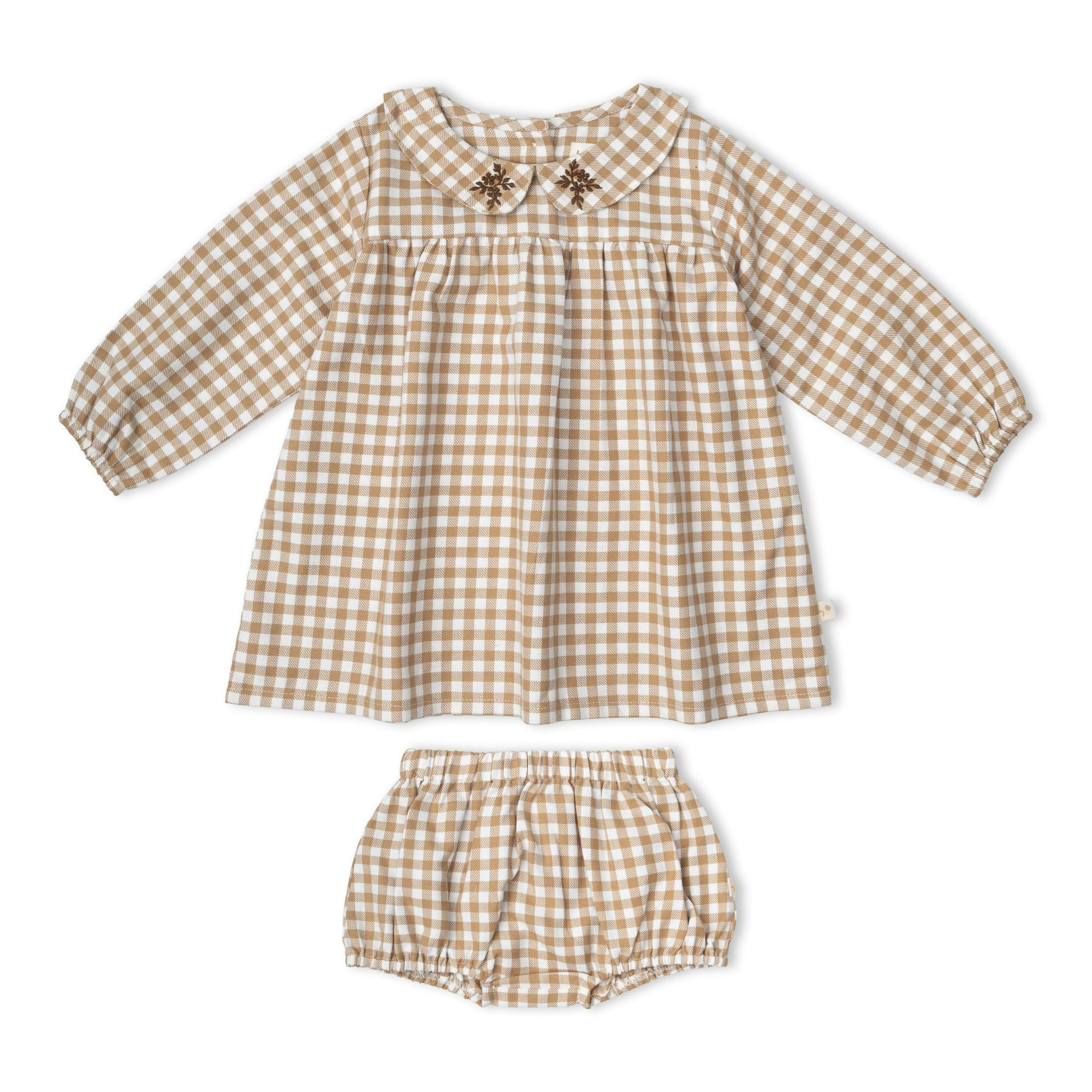 Organic Peter Pan Collar Dress - Oat Gingham