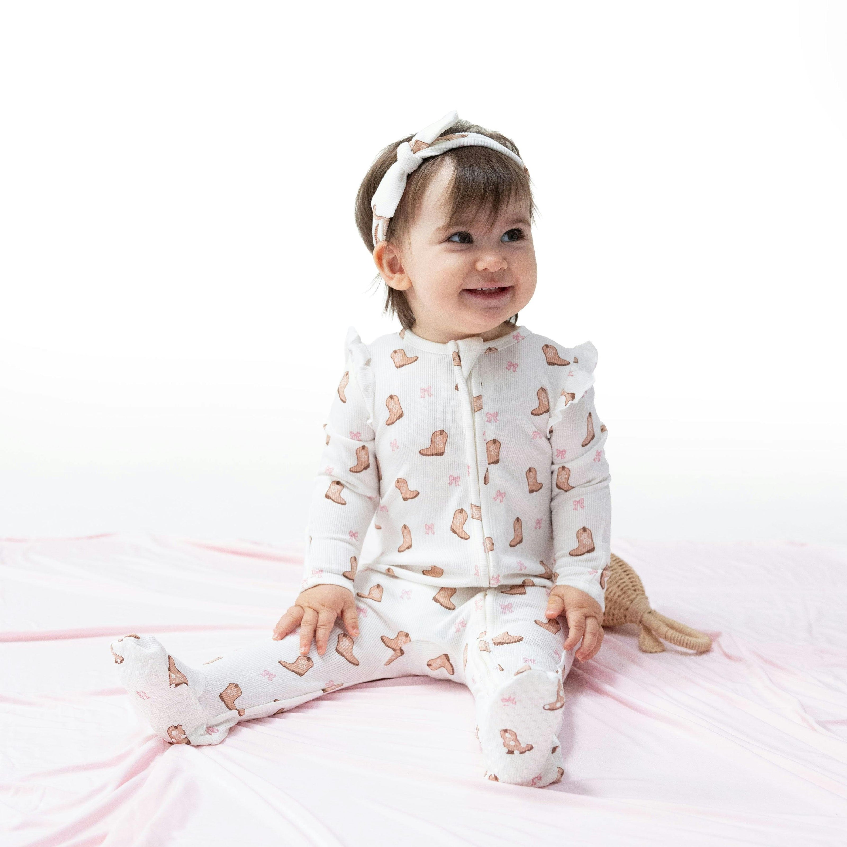 Mini Cowgirl Boots - 2 Way Ruffle Sleeve Zipper Footie